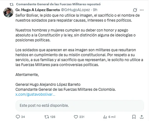 Commander of the Military Forces asked Gustavo Bolívar not to use wounded soldiers for political campaigning