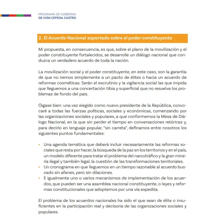 This is how the national constituent assembly is mentioned in Cepeda's government plan.