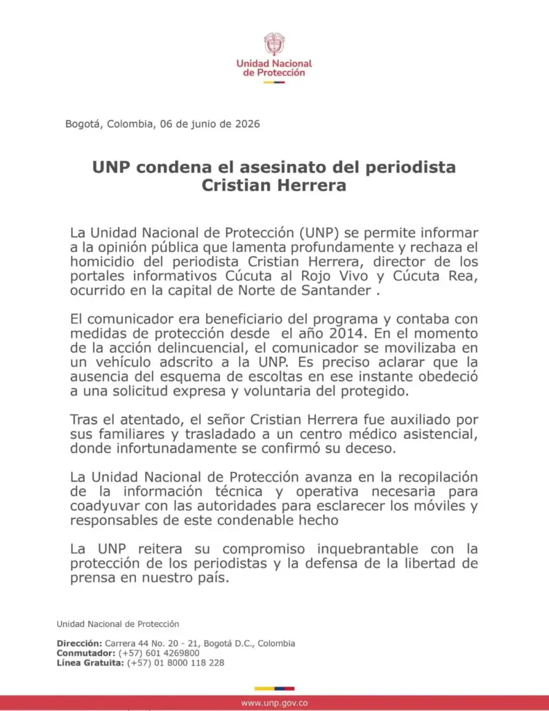 COMUNICADO UNP - CRISTIAN HERRERA