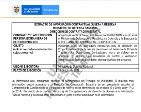 The agreement between Mindefensa and the CCC.