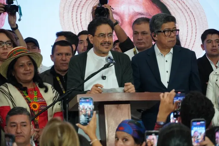 Iván Cepeda receiving the election results.