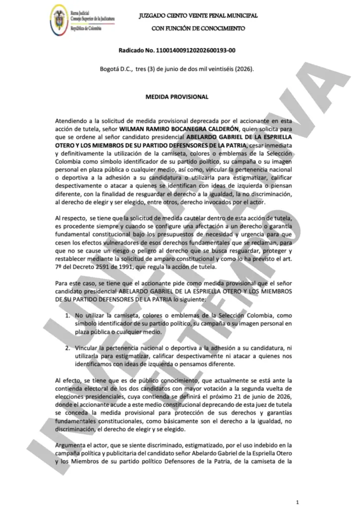 Medida provisional camiseta Abelardo