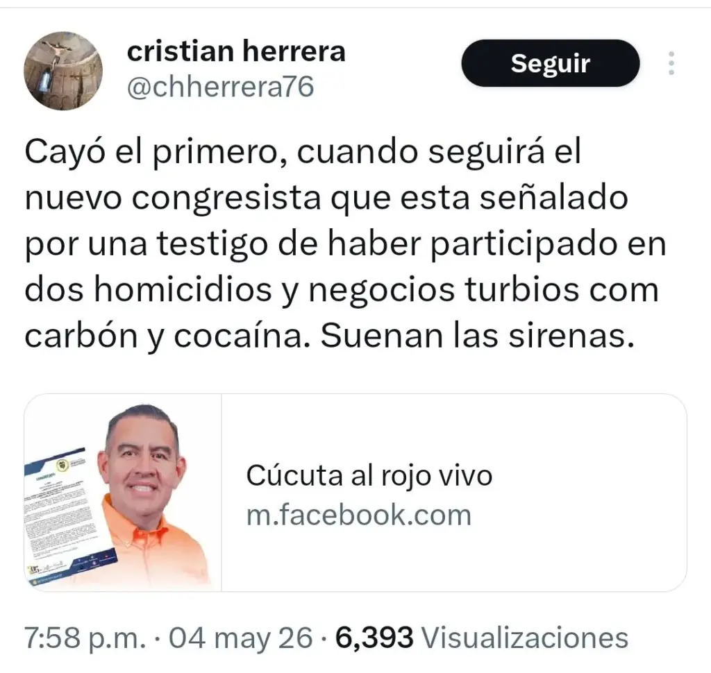 Trino de Cristian Herrera sobre senador norte santandereano