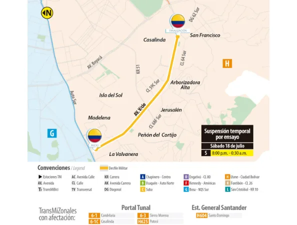 Cierres viales desfile 20 de julio 2026