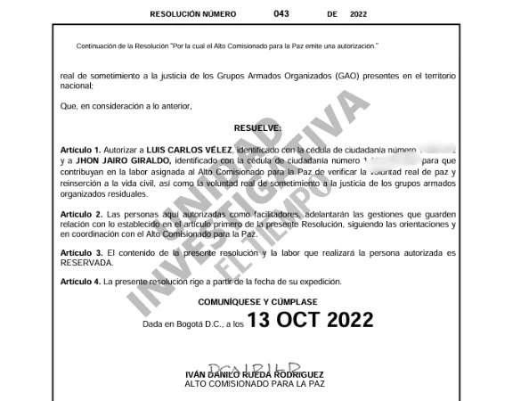 Resolution appointing 'JJ' and 'El Mono' as peace managers.