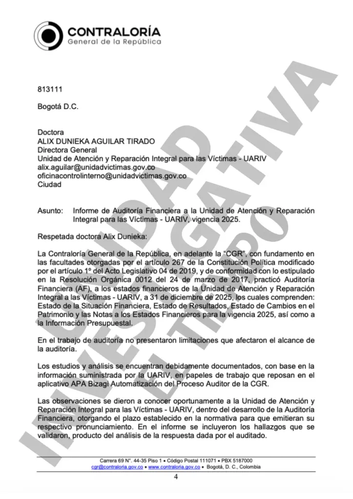 Auditoría financiera Unidad para las Víctimas
