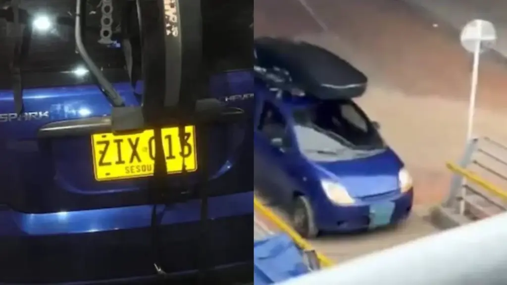 Blue Chevrolet Spark was again driven onto a pedestrian bridge
