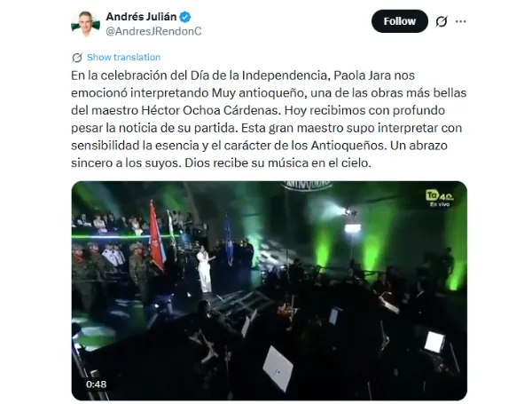 Pronunciamiento de Álvaro Uribe sobre el fallecimiento.