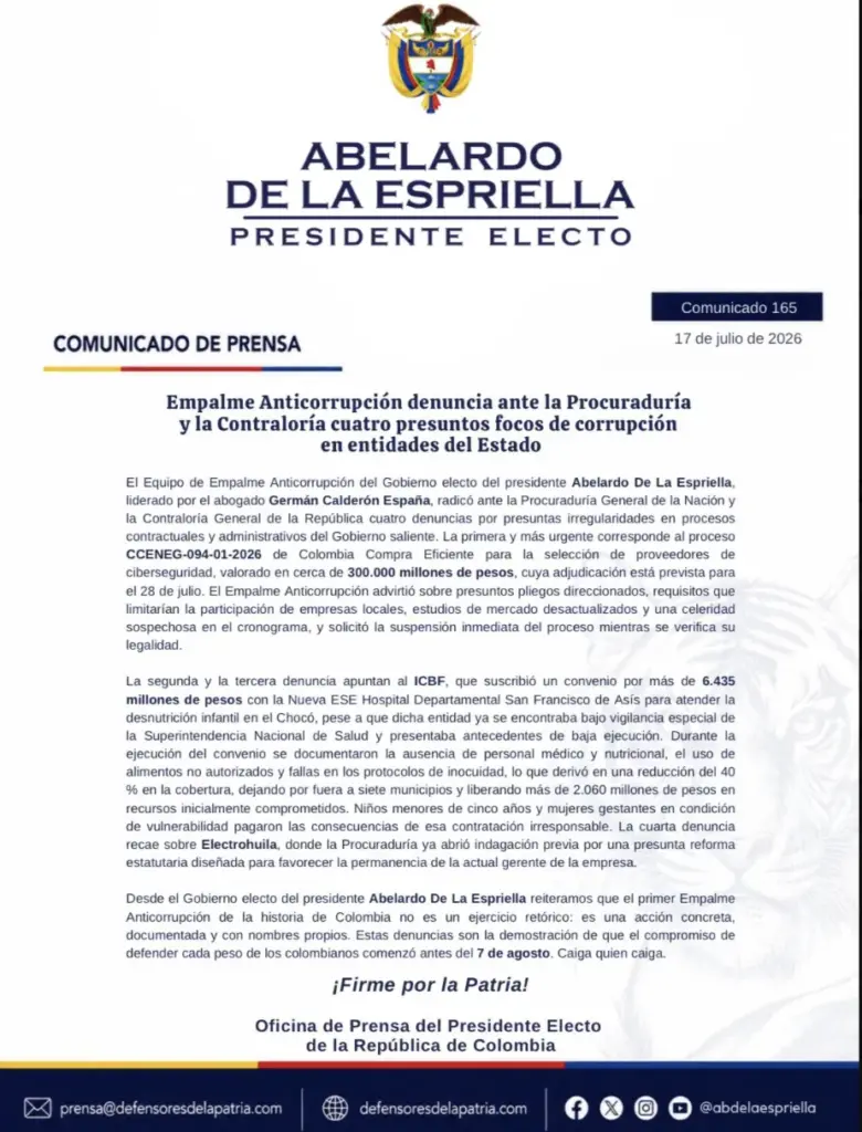 Comunicado Defensores de La Patria