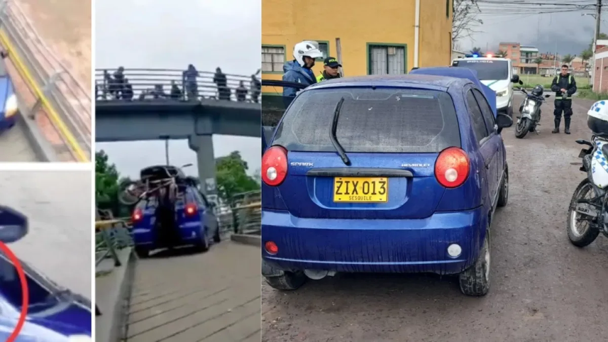 They immobilized the blue Chevrolet Spark that tried to get on a pedestrian bridge in Bogotá: vehicle involved in recklessness was found in Cajicá