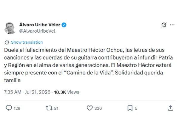 Pronunciamiento de Álvaro Uribe sobre el fallecimiento.