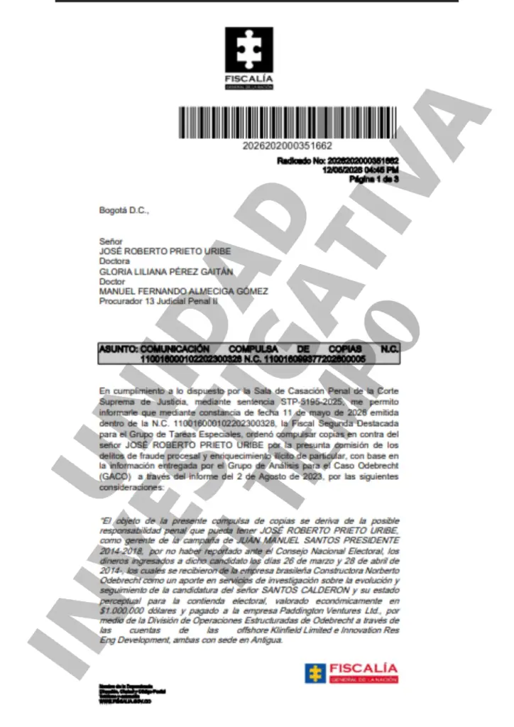 The referral of copies to Roberto Prieto