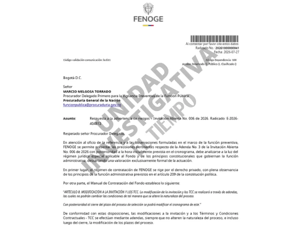 Respuesta Fenoge a oficio de Procuraduría.