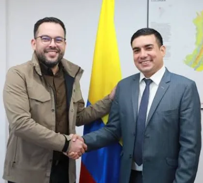 El minminas, Edwin Palma; y Brayan Giraldo Ruiz, director del Fenoge.