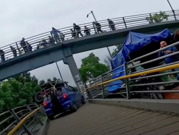 Attempting to drive a vehicle onto a pedestrian bridge