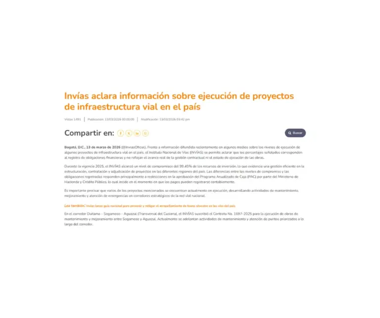 Invías responded to the execution figures.