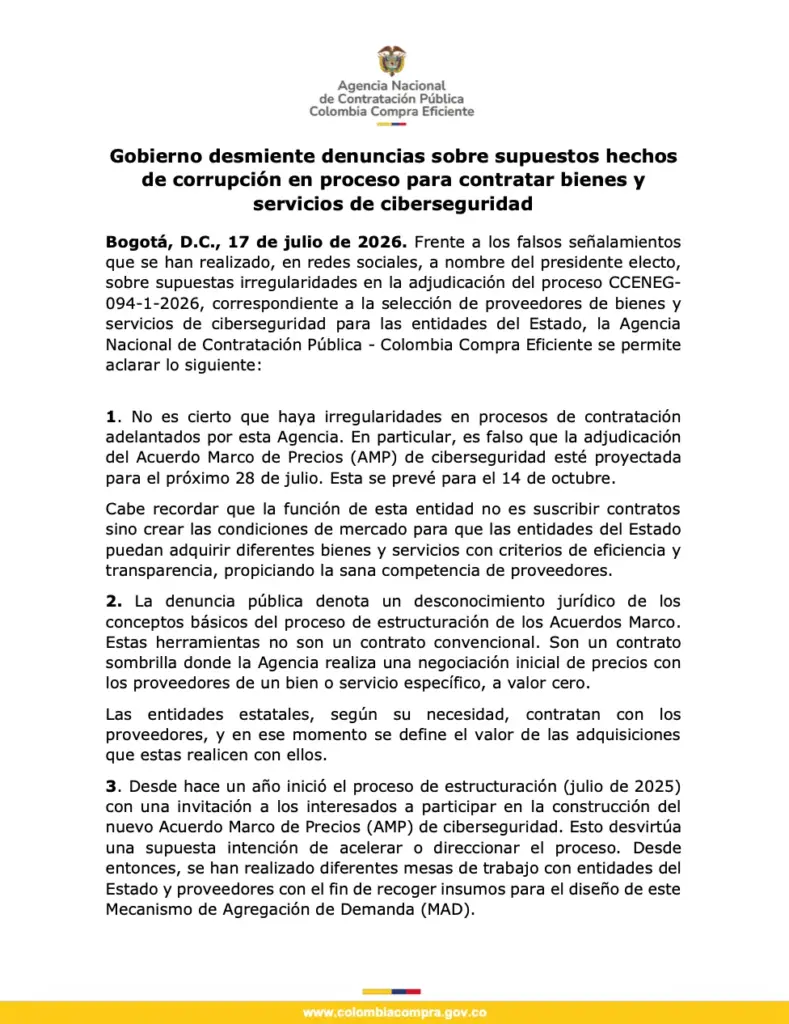 Comunicado Colombia Compra Eficiente