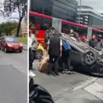 Serious accident due to a car that overturned near 116th street in Bogotá: one person was trapped and the Fire Department had to rescue them