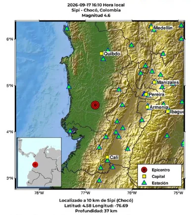 Temblor hoy en el departamento de Chocó.