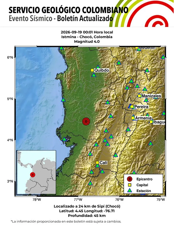 Temblor en Istmina, Chocó.