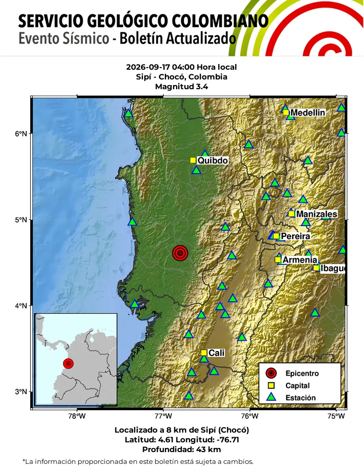 Temblor hoy en Colombia