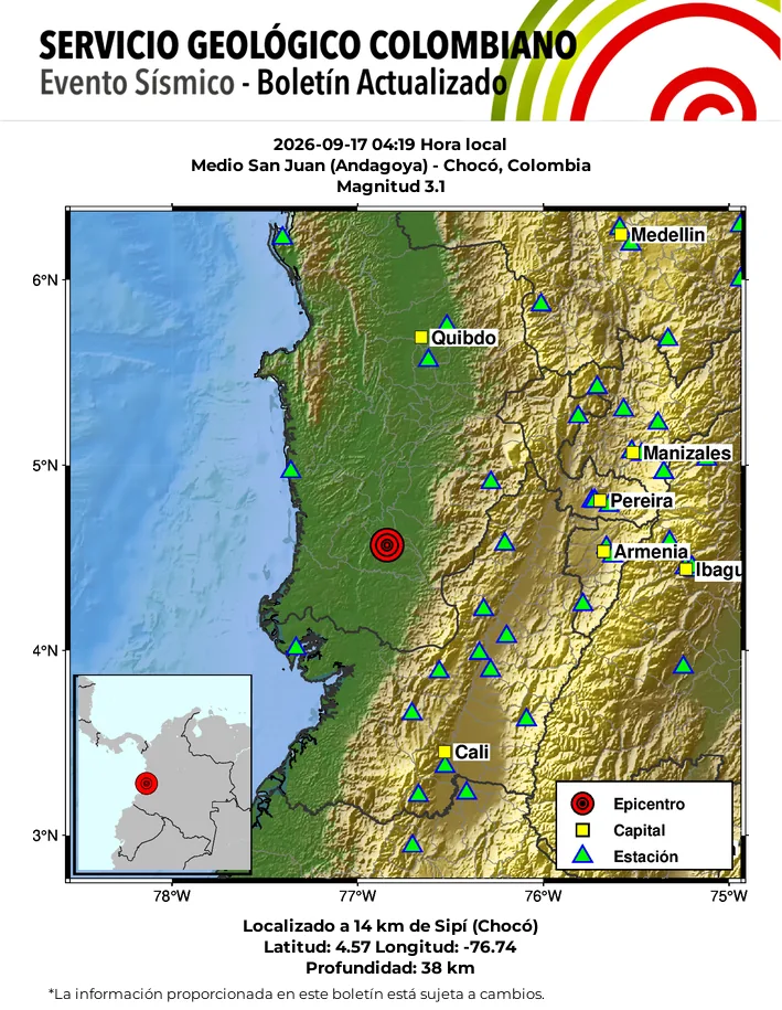 Temblor hoy en Colombia
